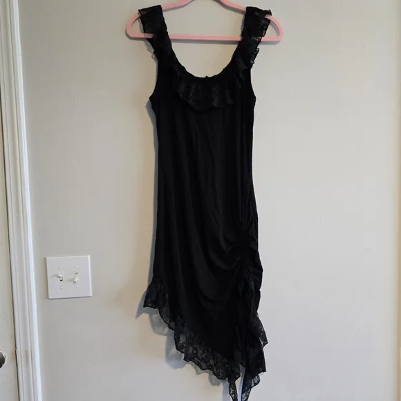 Black Lace Trim Asymmetrical Dress M - Picture 1 of 8